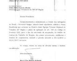 OAB/SE pleiteia suspensão de prazos e audiências ao TRT