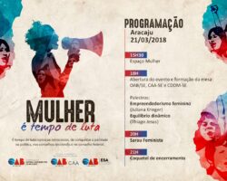 Ciclo de palestras “Mulher é tempo de luta” acontece nesta quarta, 21, em Aracaju