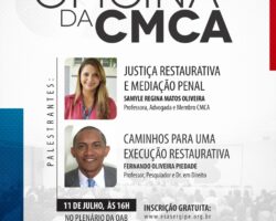 Oficina jurídica gratuita abordará temas atuais sobre mediação penal e justiça restaurativa