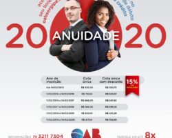 OAB concede desconto para pagamento em cota única da anuidade 2020