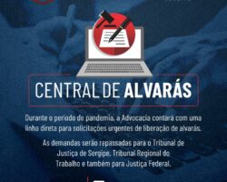 OAB/SE disponibiliza canal de atendimento para solicitações urgentes de liberação de alvarás