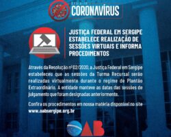 Justiça Federal em Sergipe estabelece realização de sessões virtuais e informa procedimentos