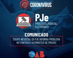 Equipe negocial do PJe informa problema no controle automático de prazos