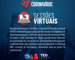 Sessões de julgamento de processos ético-disciplinares da OAB/SE serão realizadas em ambiente virtual