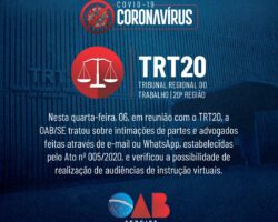 Em reunião com TRT20, OAB/SE trata sobre intimações virtuais e audiências de instrução