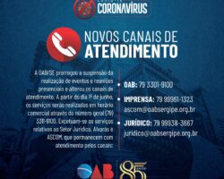 OAB/SE altera canais de atendimento e prorroga suspensão de realização de eventos e reuniões até 30 de junho