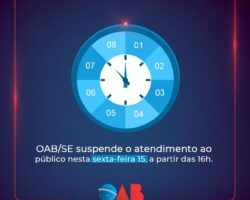 OAB/SE suspende o atendimento ao público nesta sexta-feira 15, a partir das 16h