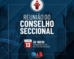 Reunião extraordinária do Conselho Pleno da OAB/SE será realizada nesta segunda-feira, 13