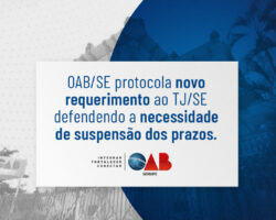 OAB/SE protocola novo requerimento ao TJ/SE defendendo a necessidade de suspensão dos prazos